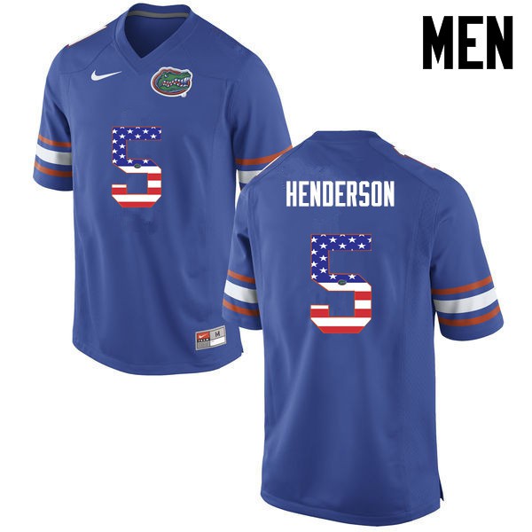 Florida Gators Men #5 CJ Henderson College Football Jersey USA Flag Fashion Blue